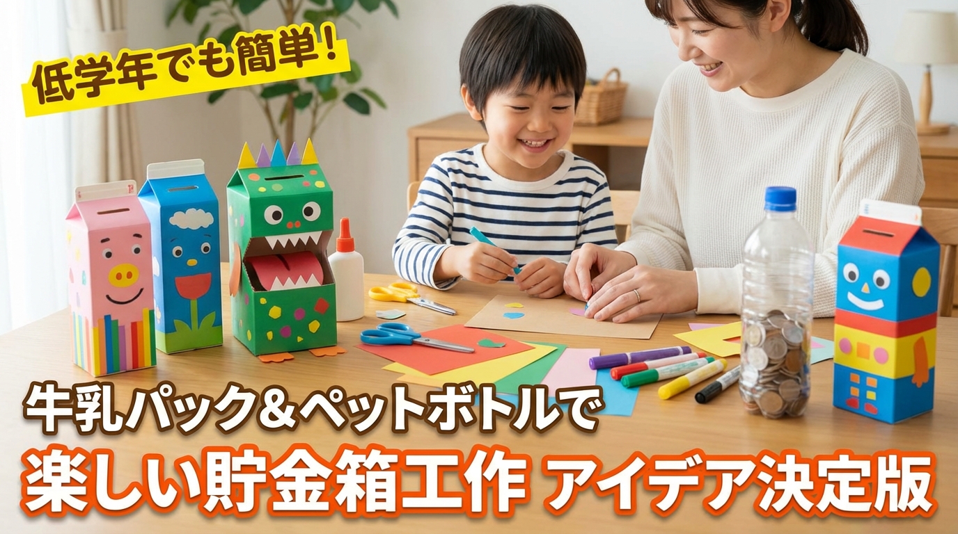 貯金箱工作を低学年でも簡単！牛乳パックやペットボトルで作るアイデア決定版