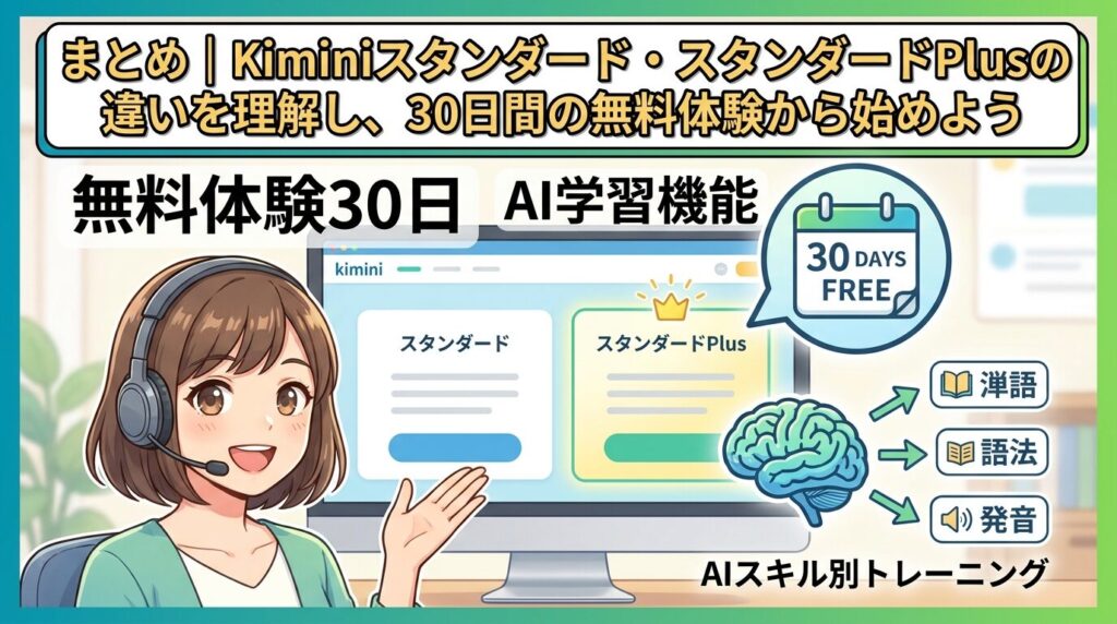 まとめ|Kiminiスタンダードとスタンダードプラスの違いをふまえて、30日無料体験から始めよう