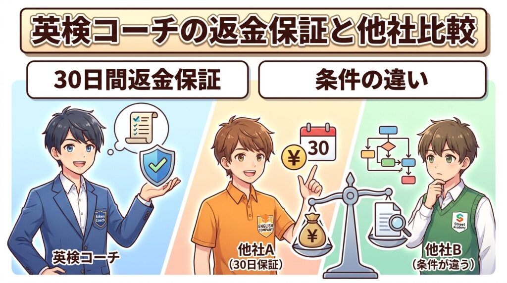他の英語コーチングとの英検コーチの返金制度比較