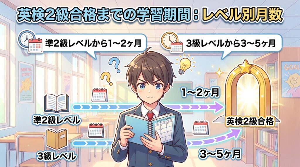 難しくなった英検2級に受かるには何ヶ月かかる?レベル別の勉強期間