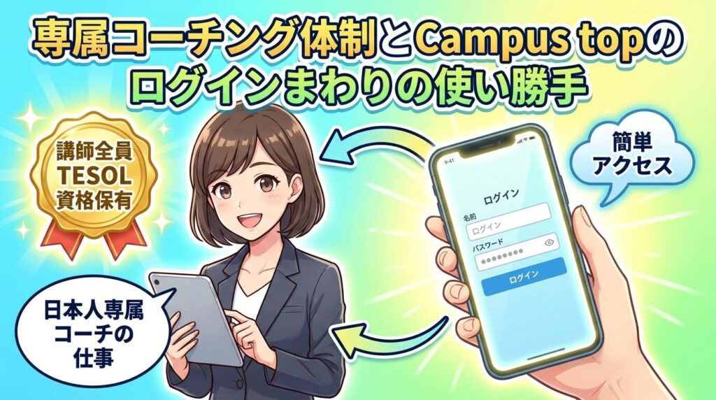 専属コーチング体制とCampus topのログインまわりの使い勝手
