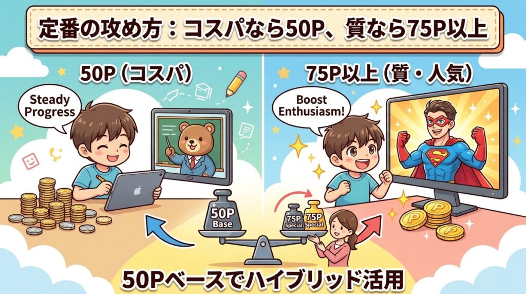 コスパ重視なら50P・質重視なら75P以上という王道の使い分け