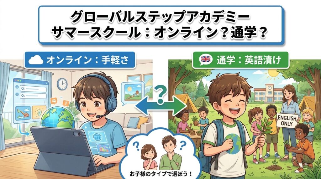 グローバルステップアカデミーのサマースクールはオンラインと対面どっち?