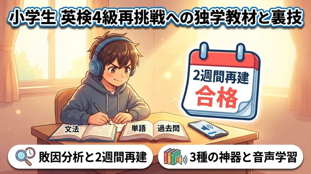 小学生が英検4級にリベンジ合格するための独学テキストと裏ワザ
