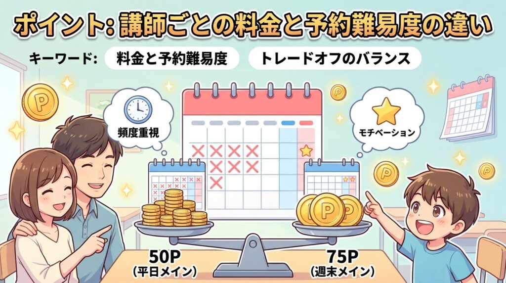 ポイント講師ごとの料金感と予約難易度の違い
