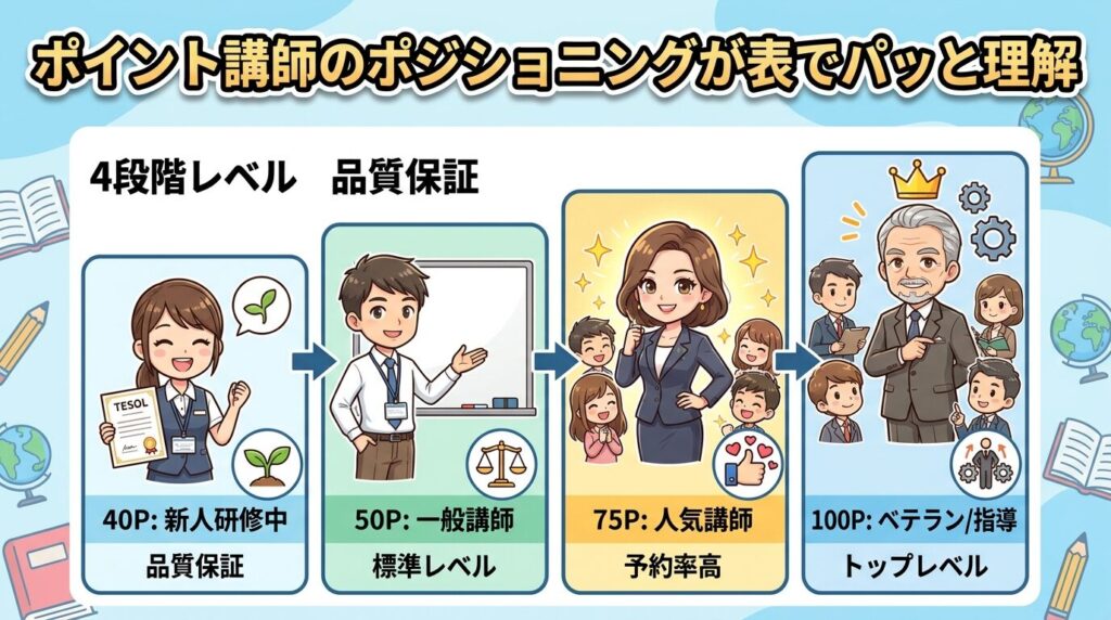 各ポイント講師の位置付けを表で一目で理解