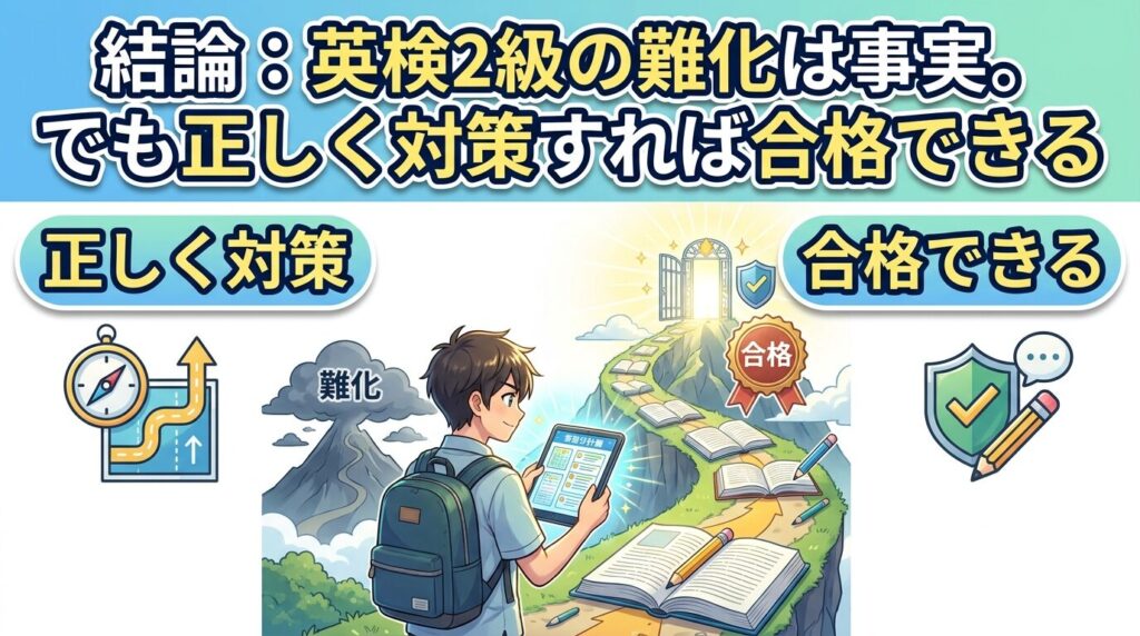 まとめ:英検2級が難しくなったのは事実、それでも正しく対策すれば受かる