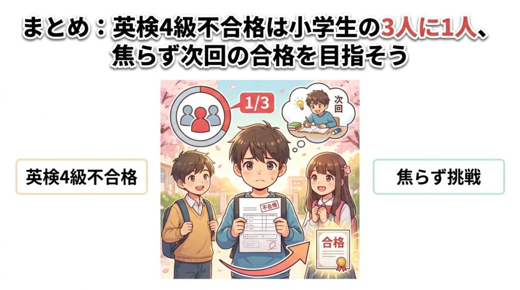 まとめ：英検4級に落ちた小学生は3人に1人、焦らず次の合格を目指そう