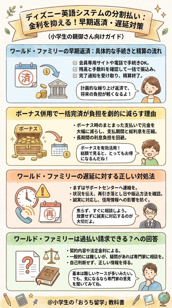 利息を減らすディズニー英語システムの分割払いの繰り上げ返済と支払い遅れ対処