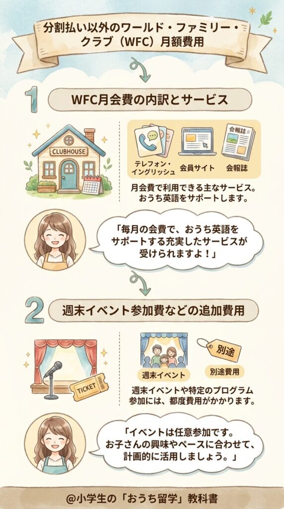 分割払い以外に毎月かかるワールドファミリークラブ(WFC)の費用