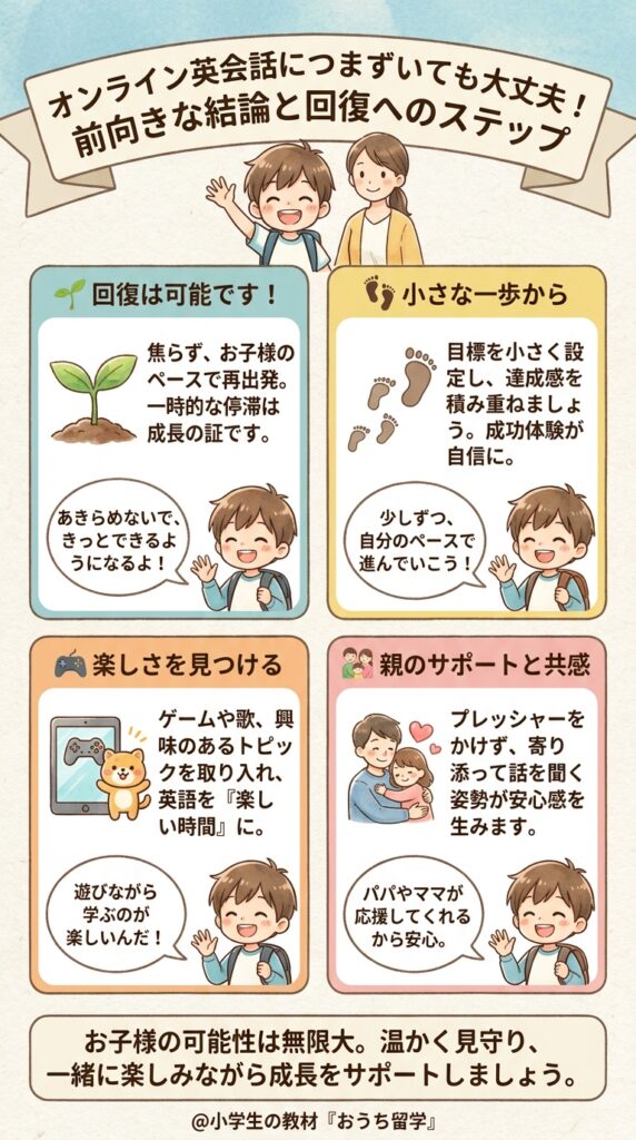まとめ：オンライン英会話でボロボロな子も立て直せる前向きな結論