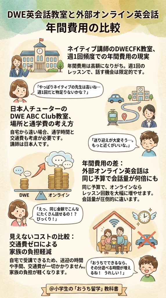 DWE英会話教室の併用と外部オンライン英会話を年間費用で比較する