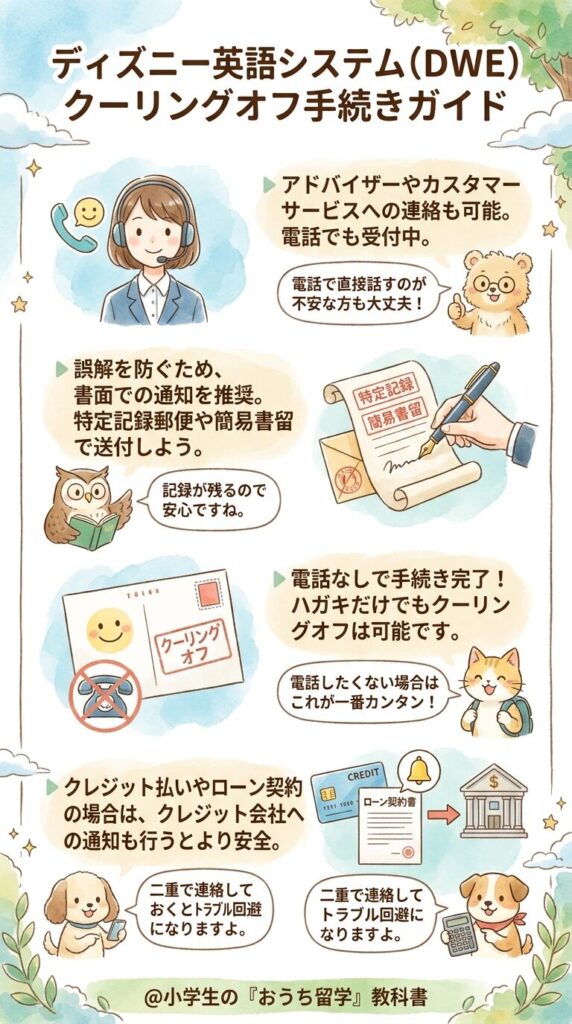 ディズニー英語システムのクーリングオフの手順と電話なしで進める書き方