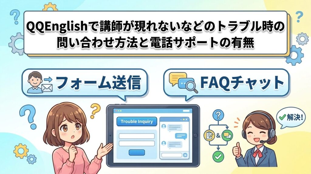 QQEnglishで先生が来ないトラブルの問い合わせ方法と電話対応の有無