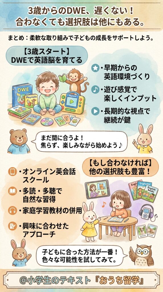 まとめ:DWEは3歳からでも遅いことはなく合わなくても道はある