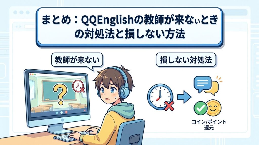 まとめ：QQEnglishで先生が来ない時の正解と損しない立ち回り
