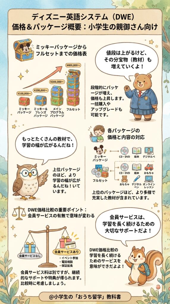 ディズニー英語システムの価格を一覧で把握するパッケージ別の価格表