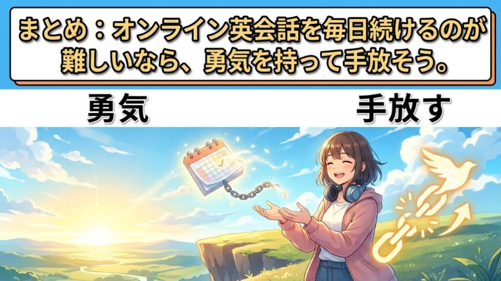 まとめ:オンライン英会話を毎日続けるのがきついなら手放す勇気を持とう