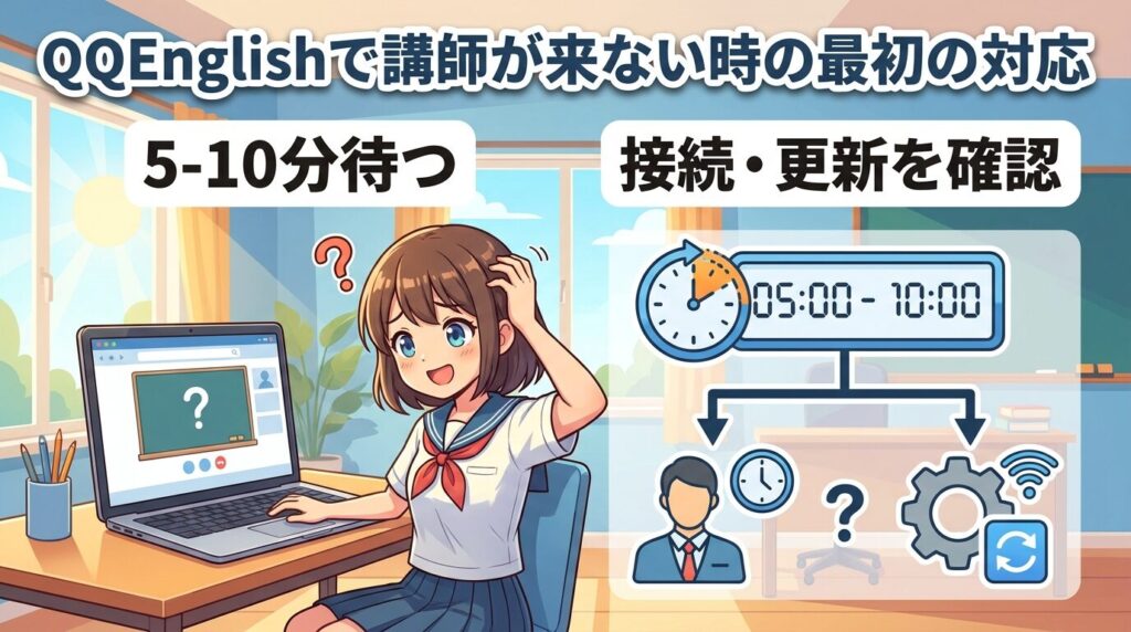 QQEnglishで先生が来ない時にまずやるべき対処法