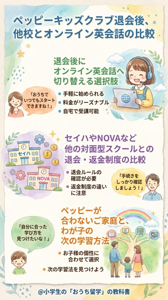 ペッピーキッズクラブ退会の後に選べる他スクール・オンラインとの比較