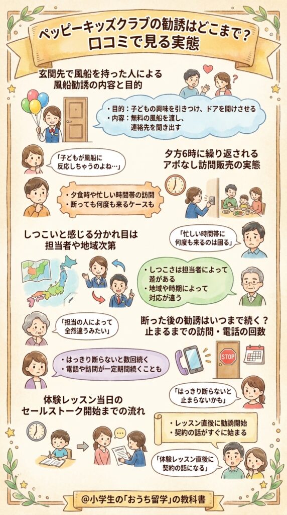ペッピーキッズクラブの勧誘はどこまで来るのか、口コミで見える実態