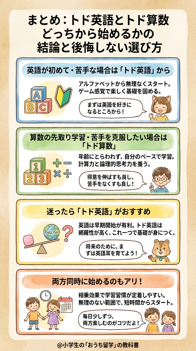 まとめ:トド英語とトド算数どっちから始めるかの結論と後悔しない選び方