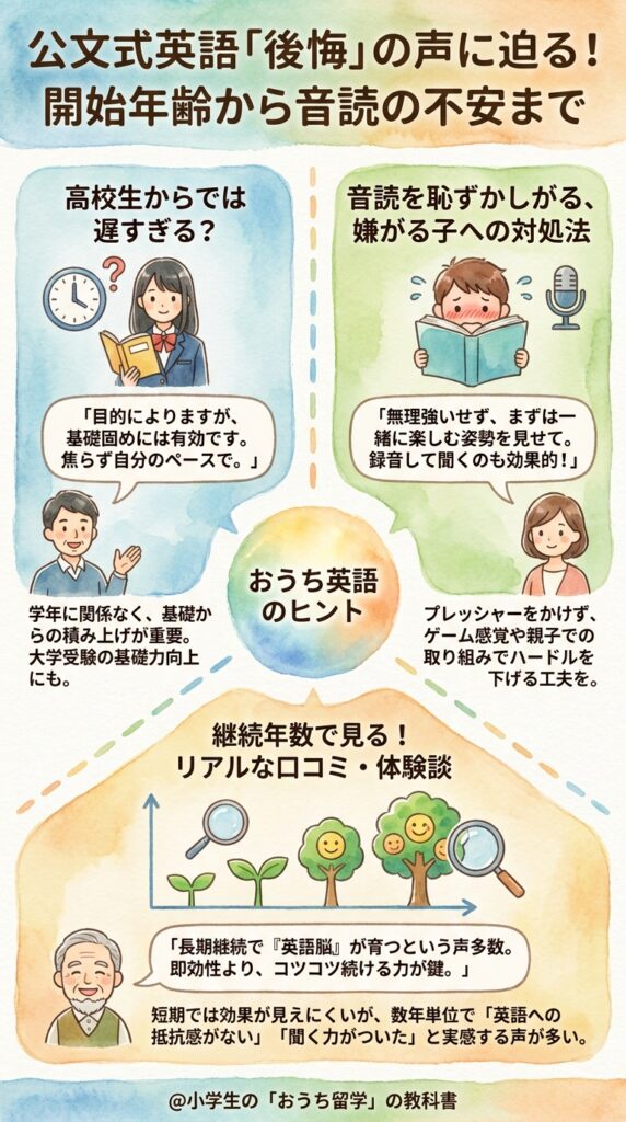 始める年齢や音読の不安まで、公文英語の後悔にまつわる疑問へ答える