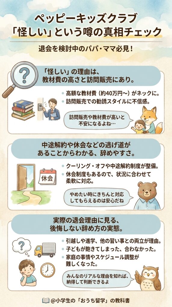 ペッピーキッズクラブ退会を考える人が抱く「怪しい」への事実検証
