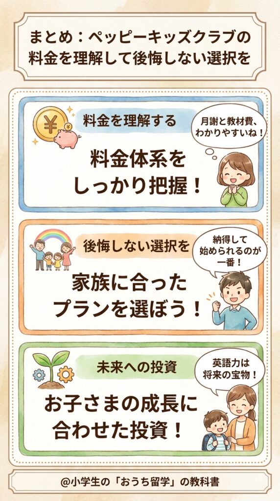 まとめ:ペッピーキッズクラブの値段を理解して後悔しない選択を