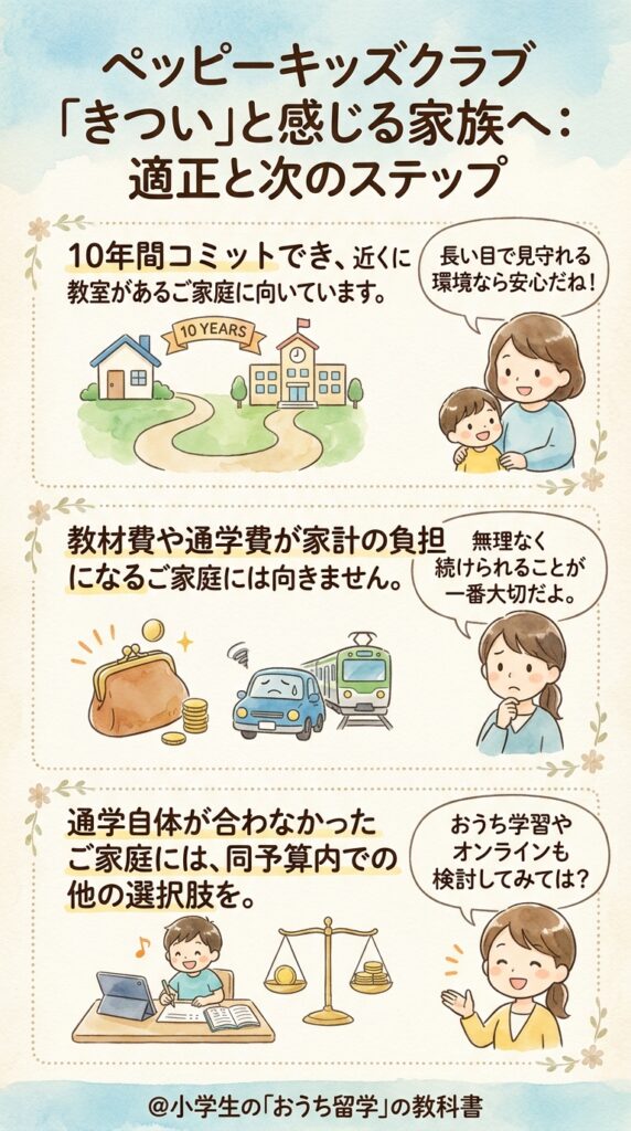 ペッピーキッズクラブがやばいと感じた家庭の向き不向きと次の選択肢