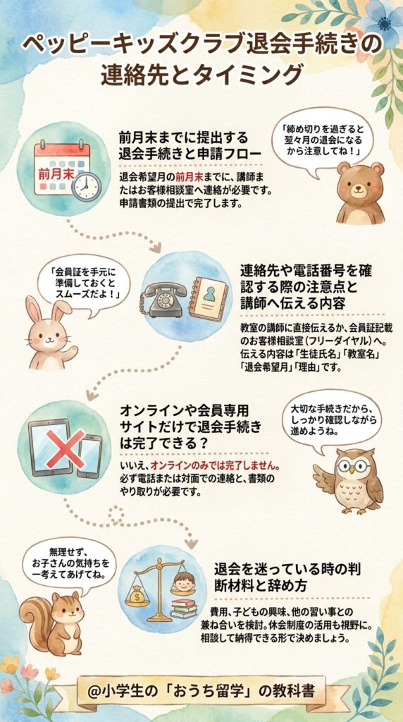 ペッピーキッズクラブ退会の手続きはいつまでに誰へ連絡すればいい?