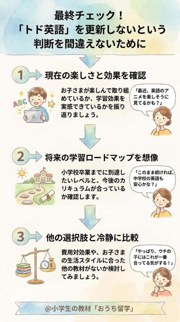 まとめ：トド英語を更新しない判断で損しないための最終チェック