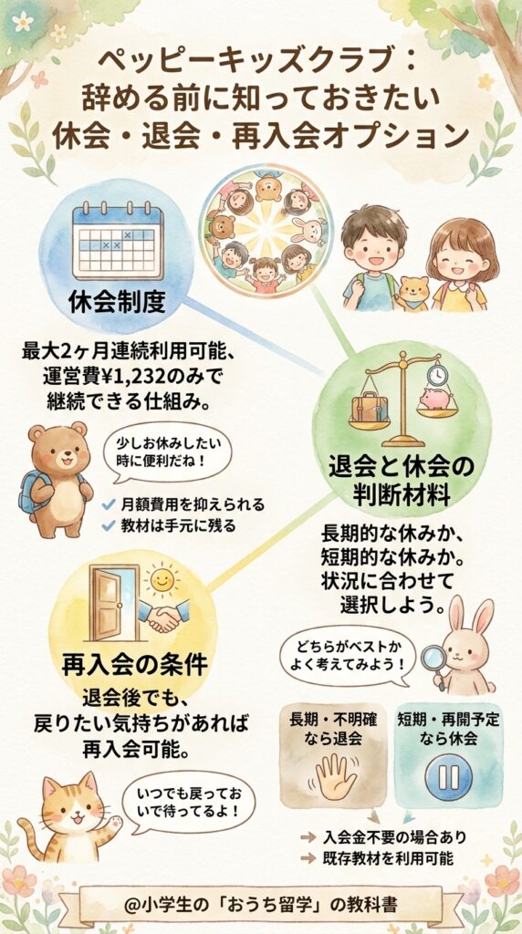 辞める前に知りたいペッピーキッズクラブ退会と休会・再入会の選択肢