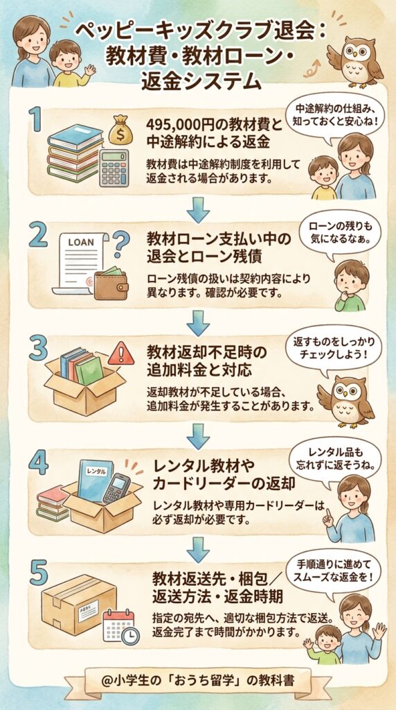 ペッピーキッズクラブ退会時の教材費と教材ローン・返品返金の仕組み