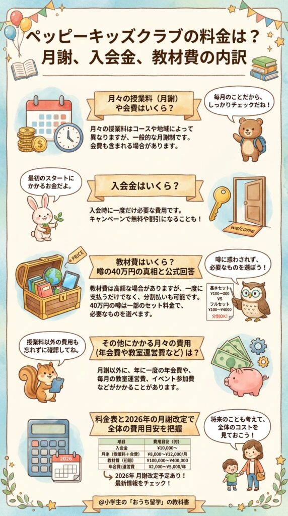 ペッピーキッズクラブの値段はいくら?月謝・入会金・教材費の内訳