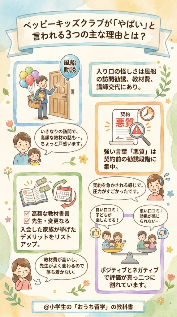 ペッピーキッズクラブがやばいと言われる理由は大きく3つに分かれる