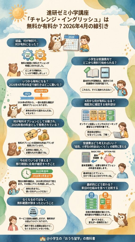 小学講座のチャレンジイングリッシュは無料か有料か、2026年4月で変わった線引き